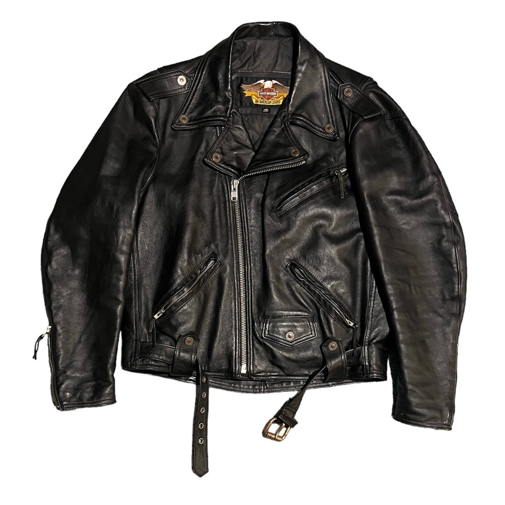 Vintage Genuine LEATHER ROCKSTAR Jacket - HARLEY DAVIDSON - Black - Made in USA